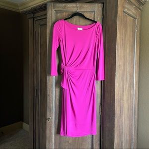 Issa London Three-Quarter Sleeve Faux Wrap Dress Fuchsia